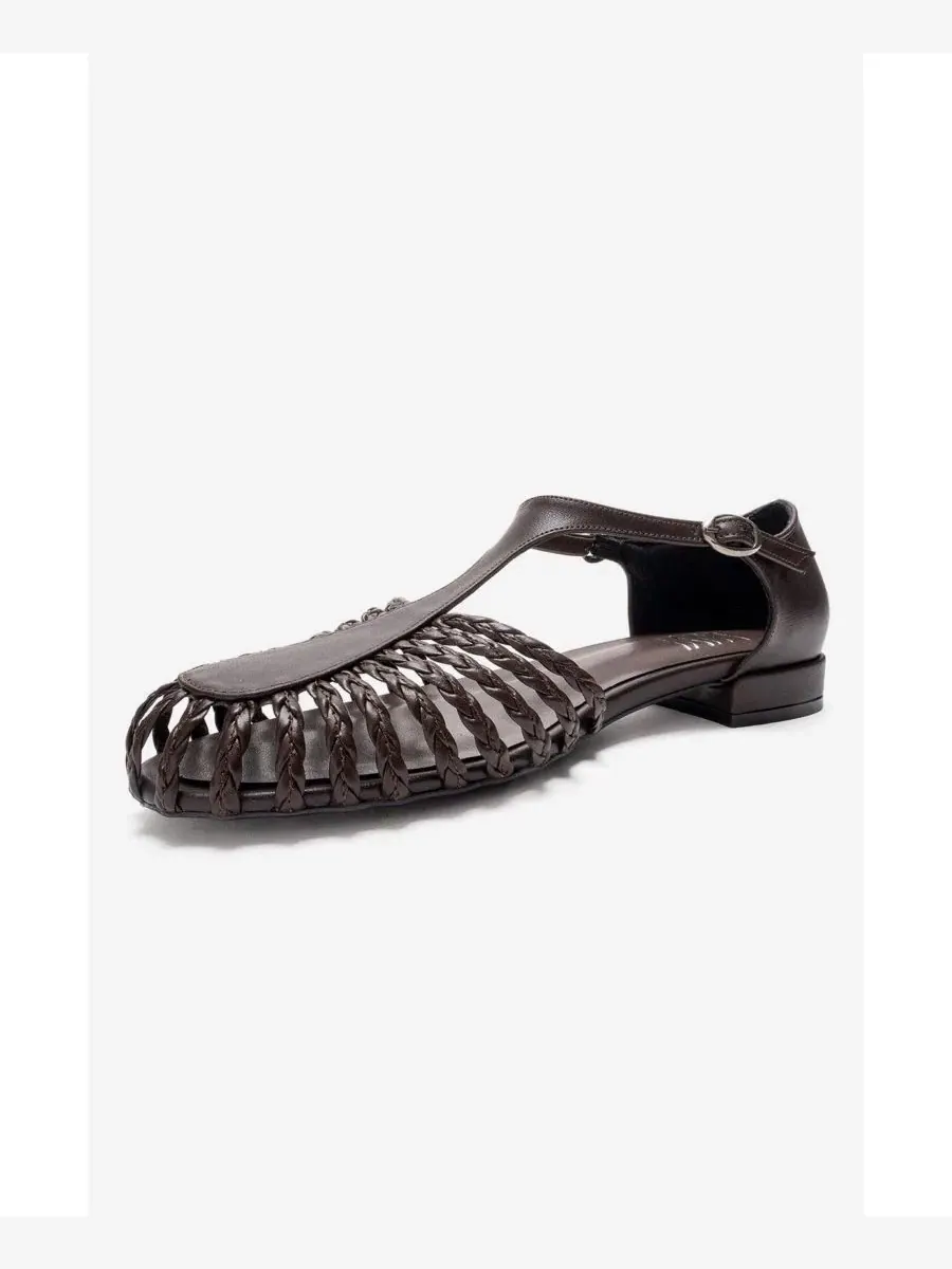 Женские сандалии Onos с плетеным Т-образным ремешком Prologue Shoes — изображение 4 из 6, коричневый