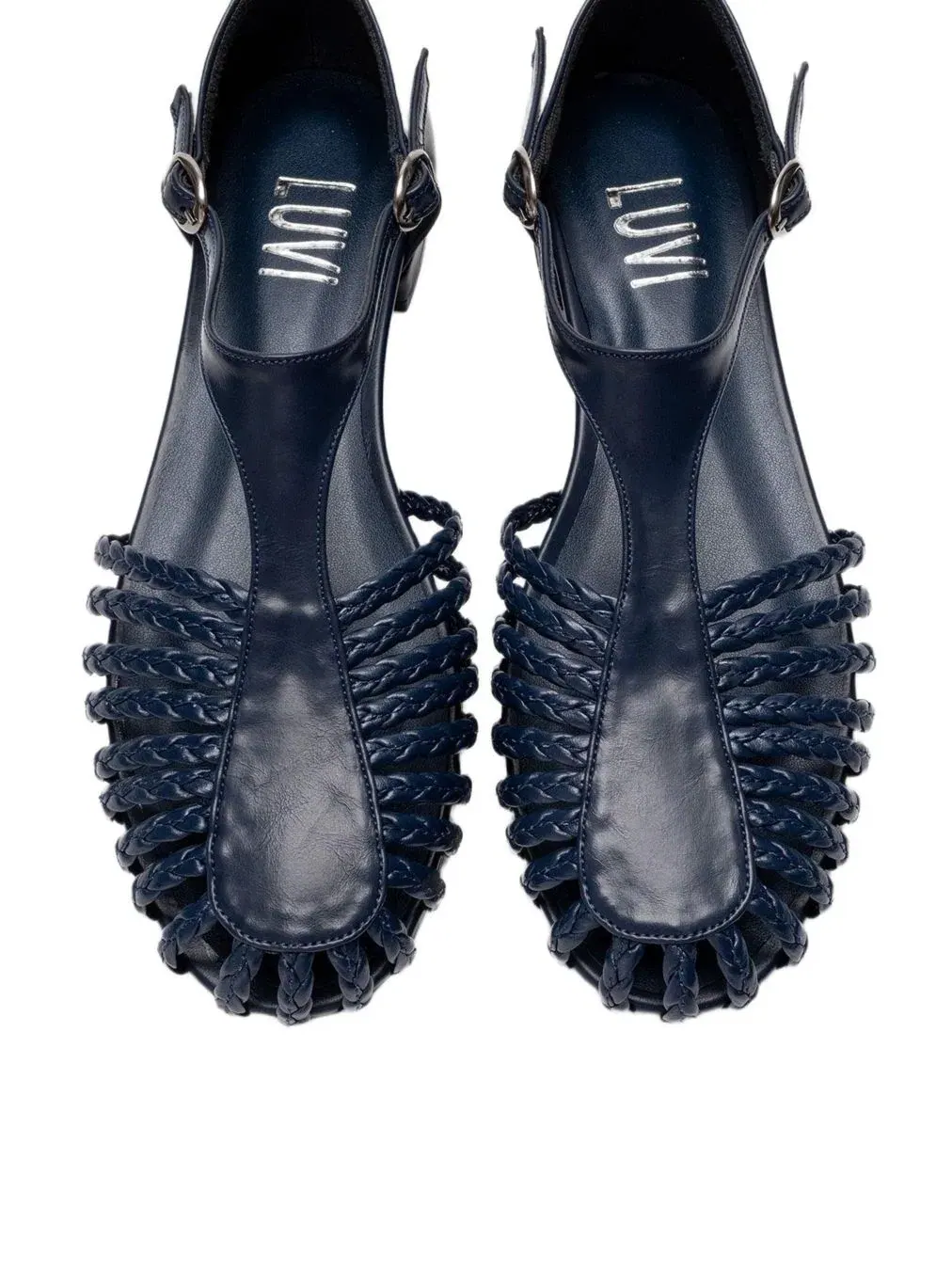 Женские сандалии Onos с плетеным Т-образным ремешком Prologue Shoes — изображение 3 из 6, темно-синий