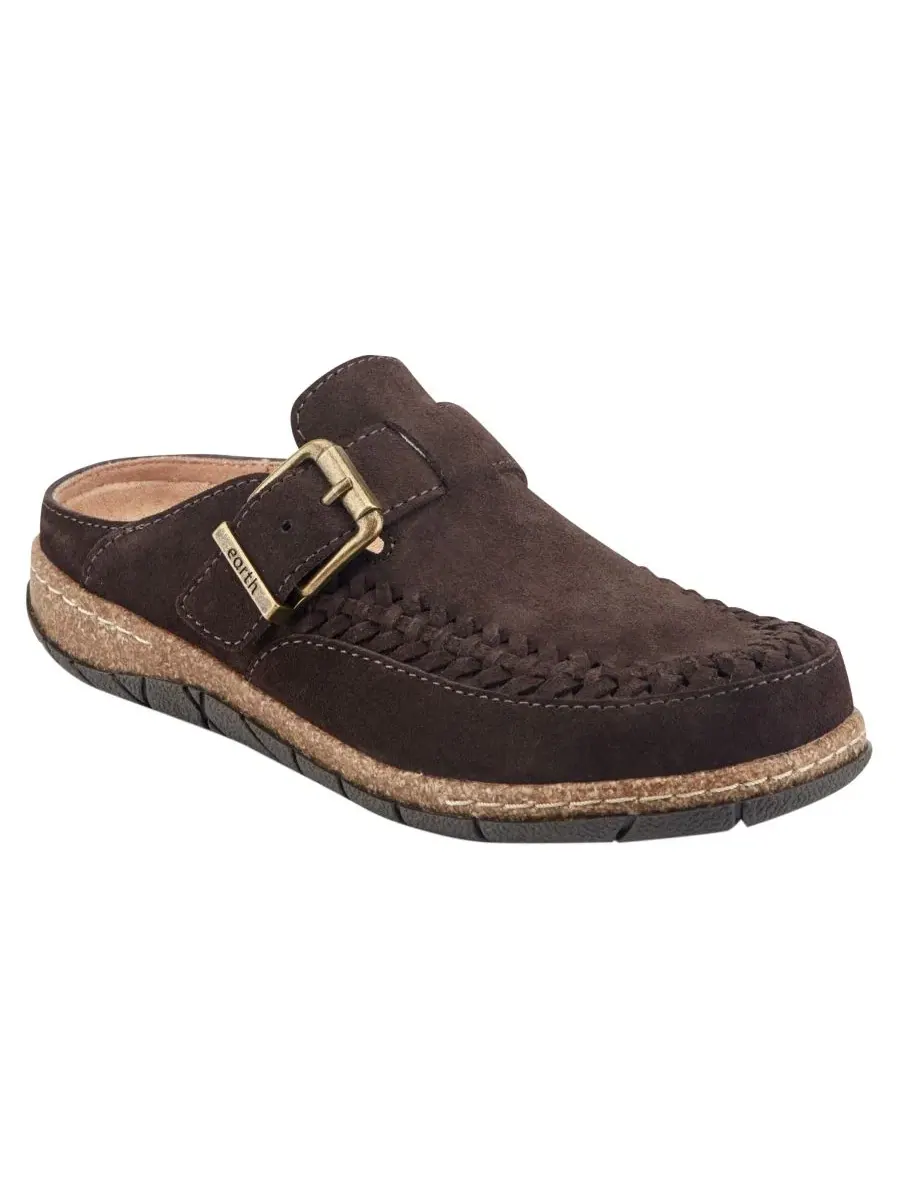 Женские мюли-клоги с плетеным декором и пряжкой Eileen Woven Suede Earth — коричневый