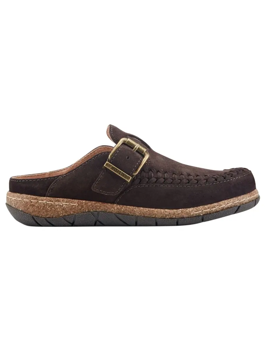 Женские мюли-клоги с плетеным декором и пряжкой Eileen Woven Suede Earth — изображение 2 из 5, темный коричневый