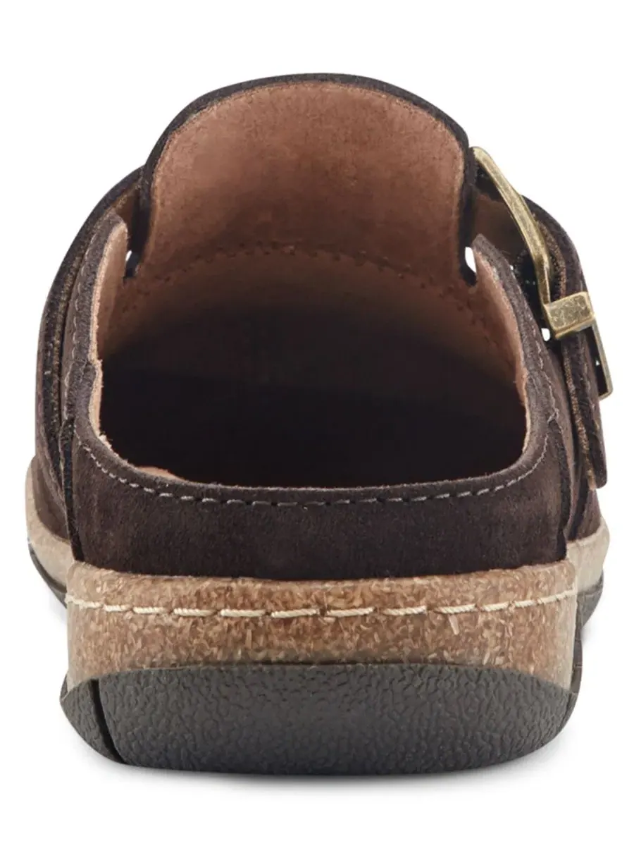 Женские мюли-клоги с плетеным декором и пряжкой Eileen Woven Suede Earth — изображение 3 из 5, темный коричневый