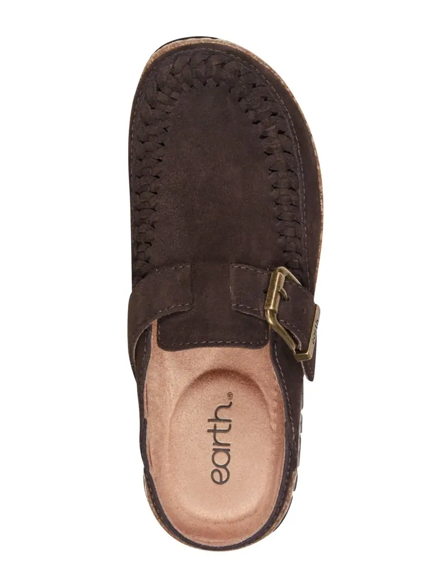 Женские мюли-клоги с плетеным декором и пряжкой Eileen Woven Suede Earth — изображение 4 из 5, темный коричневый
