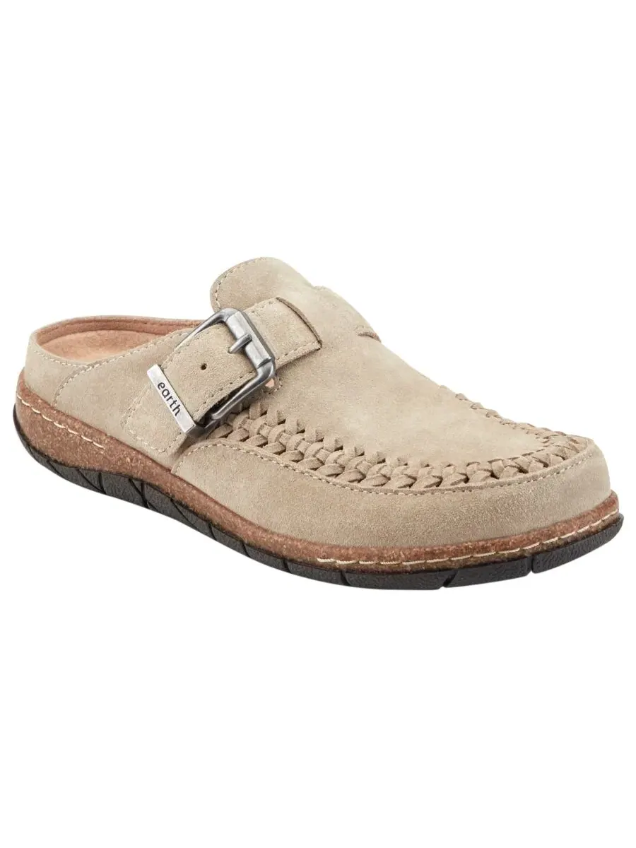 Женские мюли-сабо с плетеным декором и пряжкой Earth Eileen, Light Taupe Suede