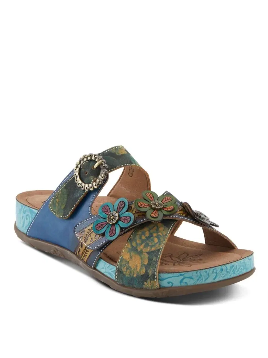 Сандалии-слайды с цветочным декором Caelana Slide with Rubber Sole L'Artiste — изображение 1 из 8, синий мульти