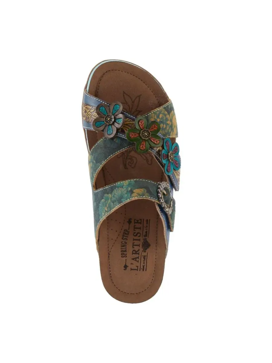 Сандалии-слайды с цветочным декором Caelana Slide with Rubber Sole L'Artiste — изображение 3 из 8, синий мульти