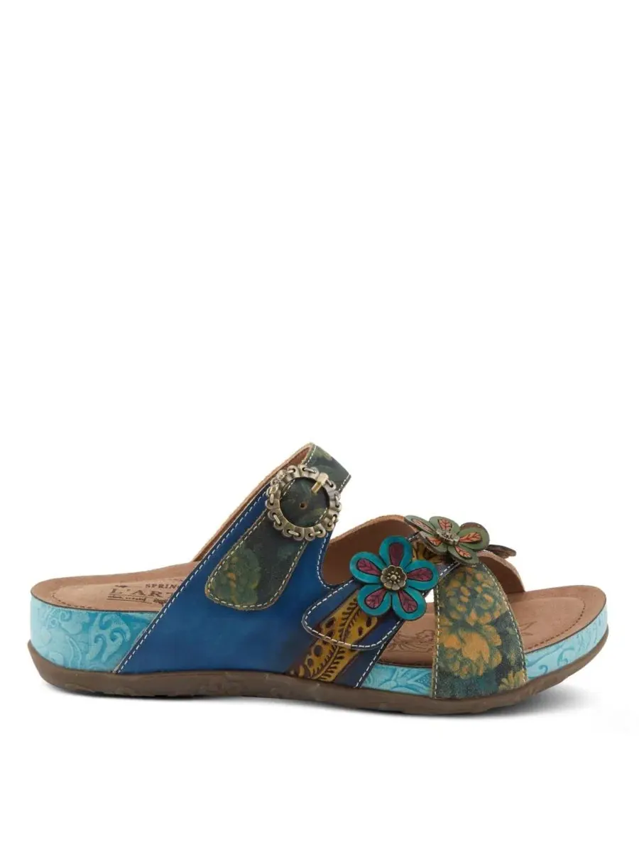 Сандалии-слайды с цветочным декором Caelana Slide with Rubber Sole L'Artiste — изображение 5 из 8, синий мульти