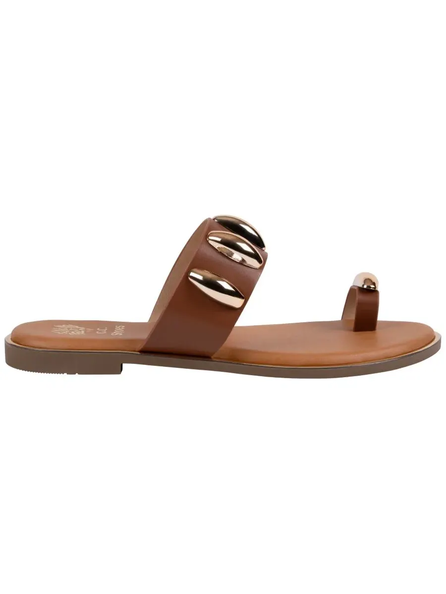 Женские сандалии Kenley Toe Ring Hardware с плоским ходом GC Shoes — изображение 2 из 5, бежевый