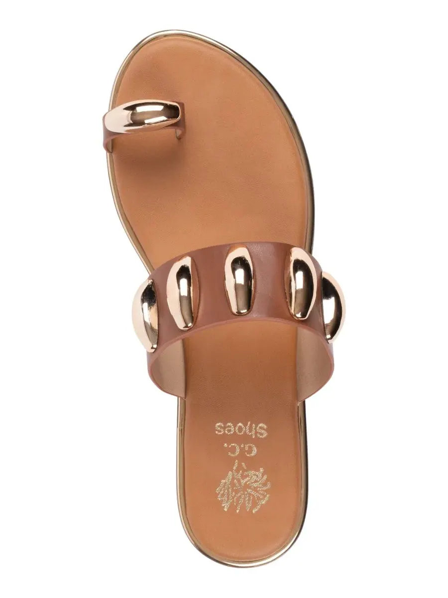 Женские сандалии Kenley Toe Ring Hardware с плоским ходом GC Shoes — изображение 4 из 5, бежевый