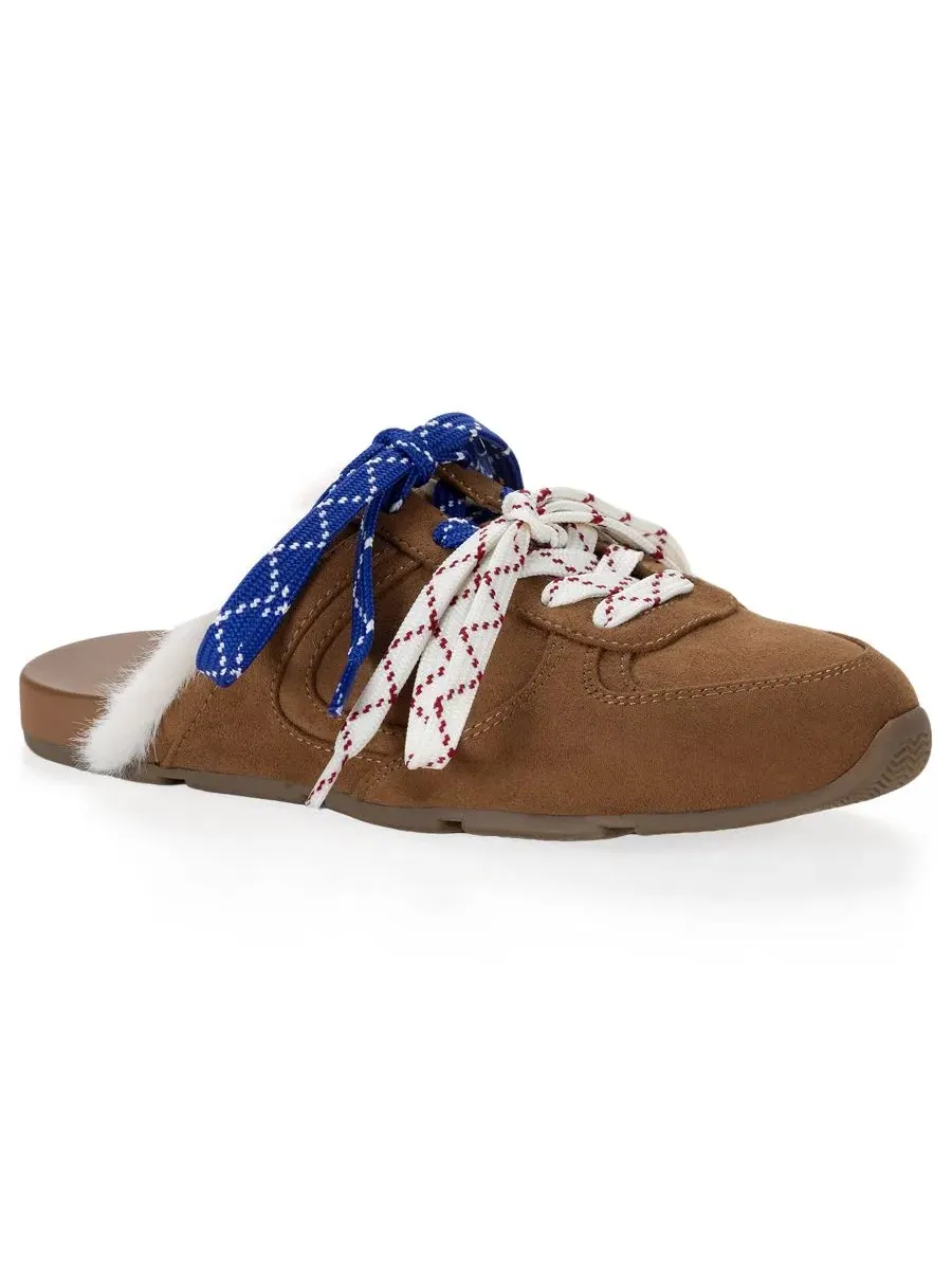 Мюли женские с закрытым носком, на плоской подошве, из микрофибры, модель Ursuula Sneaker Slip-On — коричневый