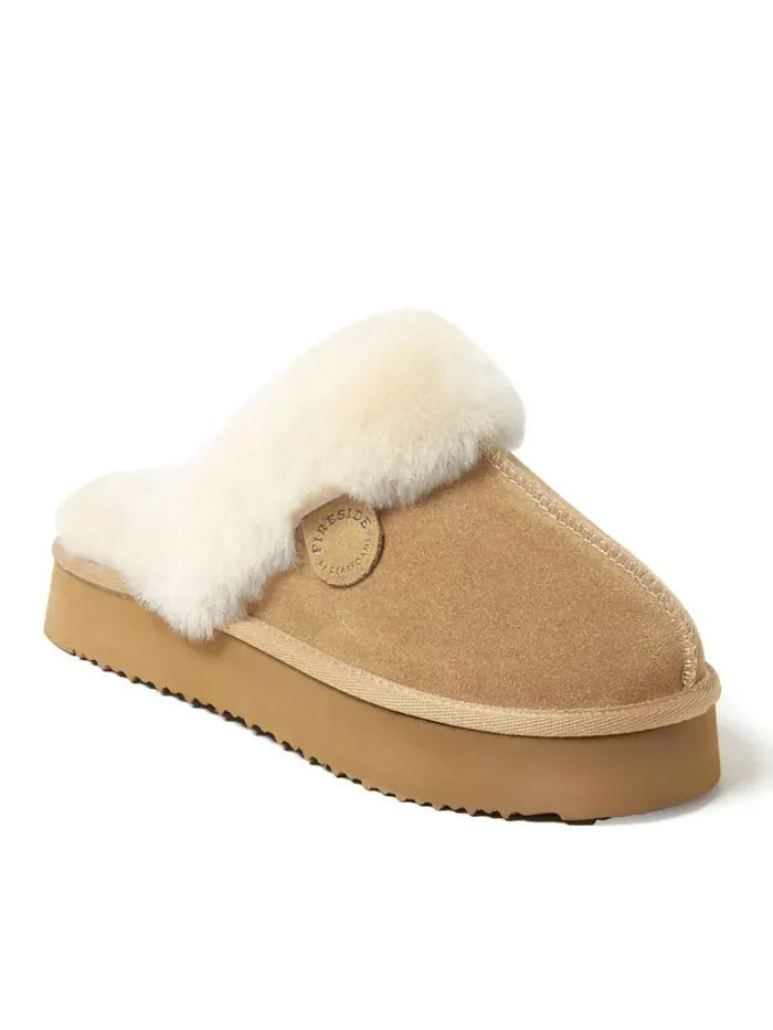 Fireside by Women's Melton - Домашние тапочки-шлепанцы на платформе из натуральной овчины Dearfoams — бежевый