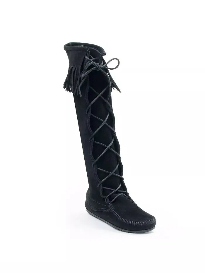 Женские замшевые сапоги до колена с кружевом спереди Minnetonka