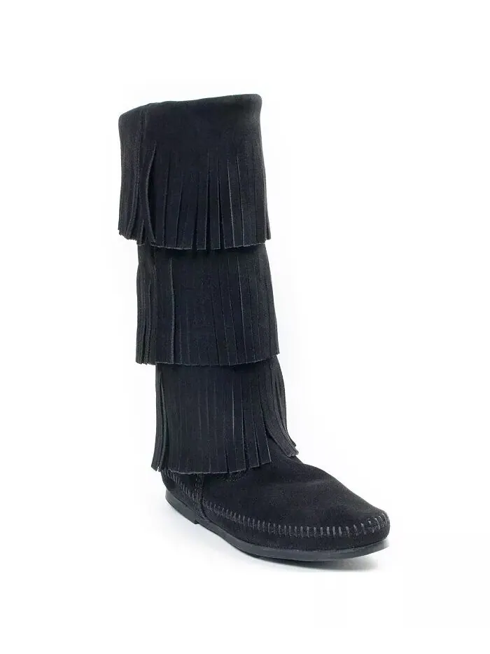 Женские замшевые трехслойные ботинки с бахромой Minnetonka — черный