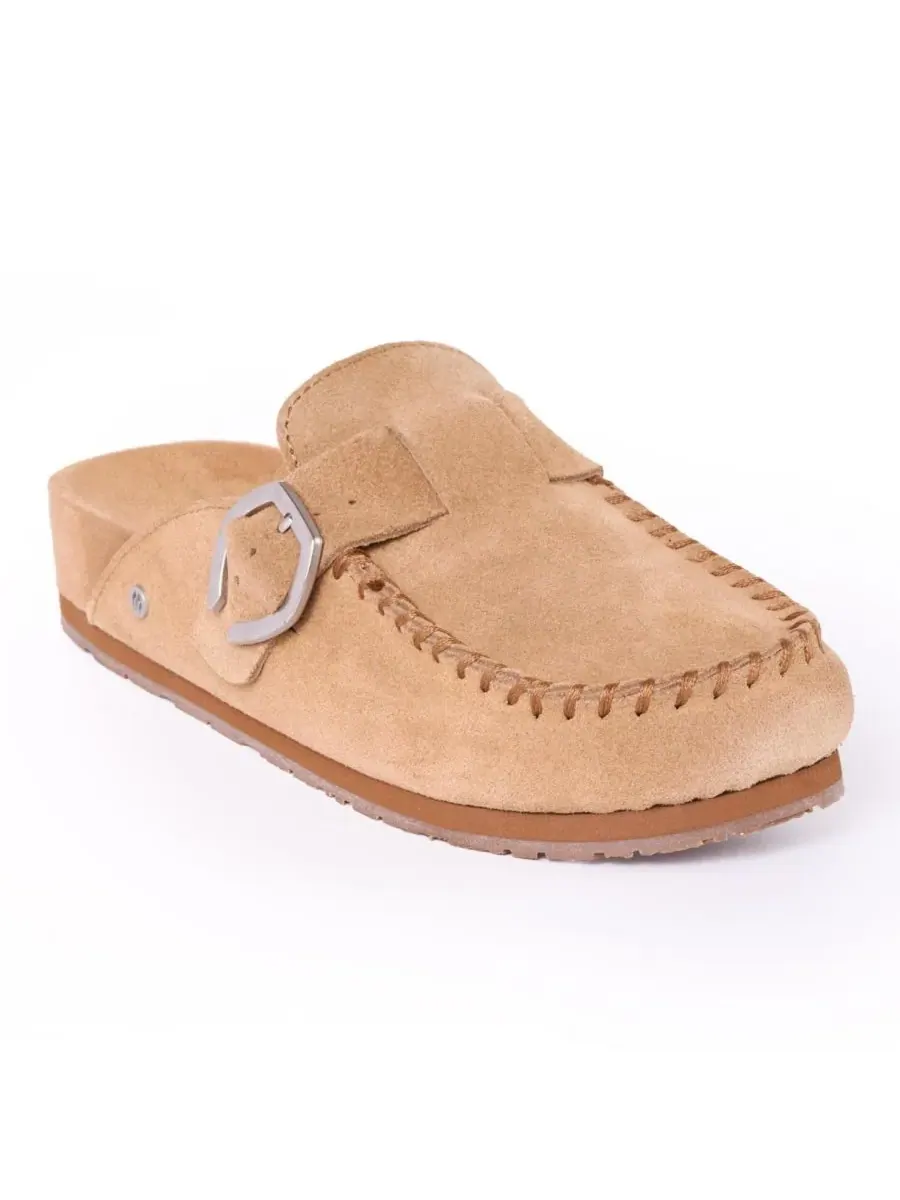 Женские замшевые сабо с регулируемой пряжкой Minnetonka — коричневый