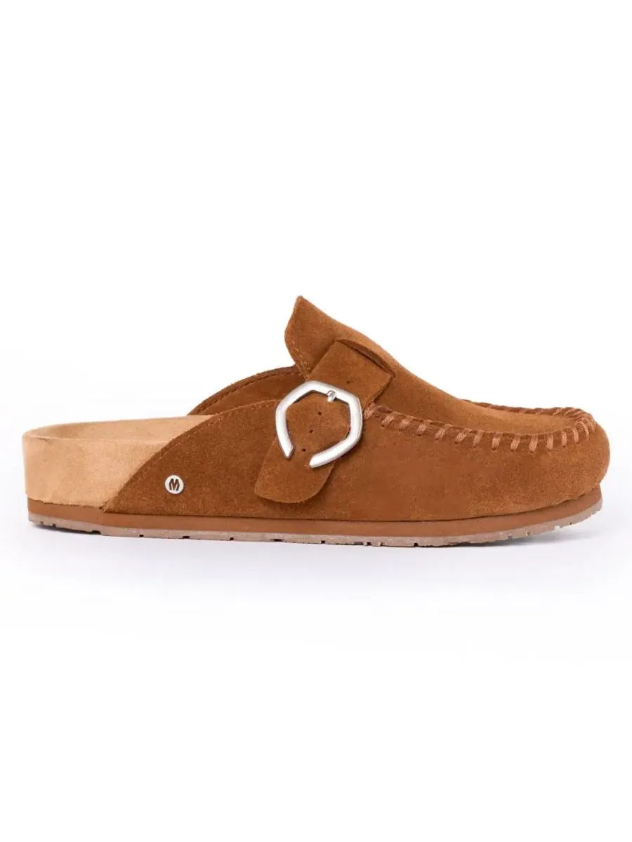 Женские замшевые сабо с регулируемой пряжкой Minnetonka — изображение 5 из 7, коричневый