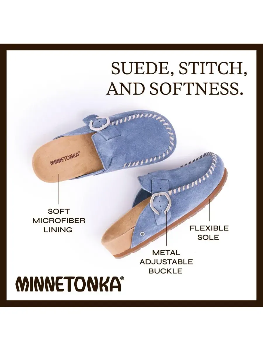 Женские замшевые сабо с регулируемой пряжкой Minnetonka — изображение 2 из 6, винтажный синий