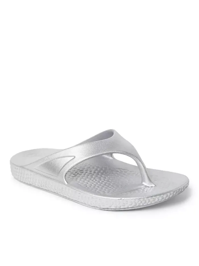 ЭкоКози от Women's Устойчивые Комфортные Сандалии-танга Dearfoams — изображение 1 из 5, серебристый металлик