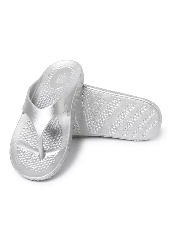 ЭкоКози от Women's Устойчивые Комфортные Сандалии-танга Dearfoams — изображение 4 из 5, серебристый металлик
