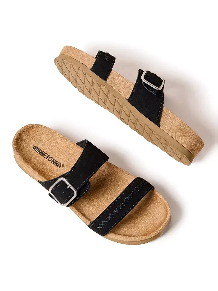 Женские сандалии Gideon на 2 ремешках с пряжками из замши Minnetonka — изображение 5 из 8, черный
