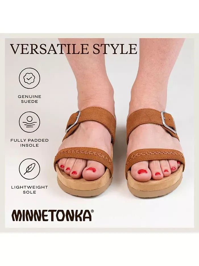 Женские сандалии Gideon на 2 ремешках с пряжками из замши Minnetonka — изображение 4 из 7, коричневый