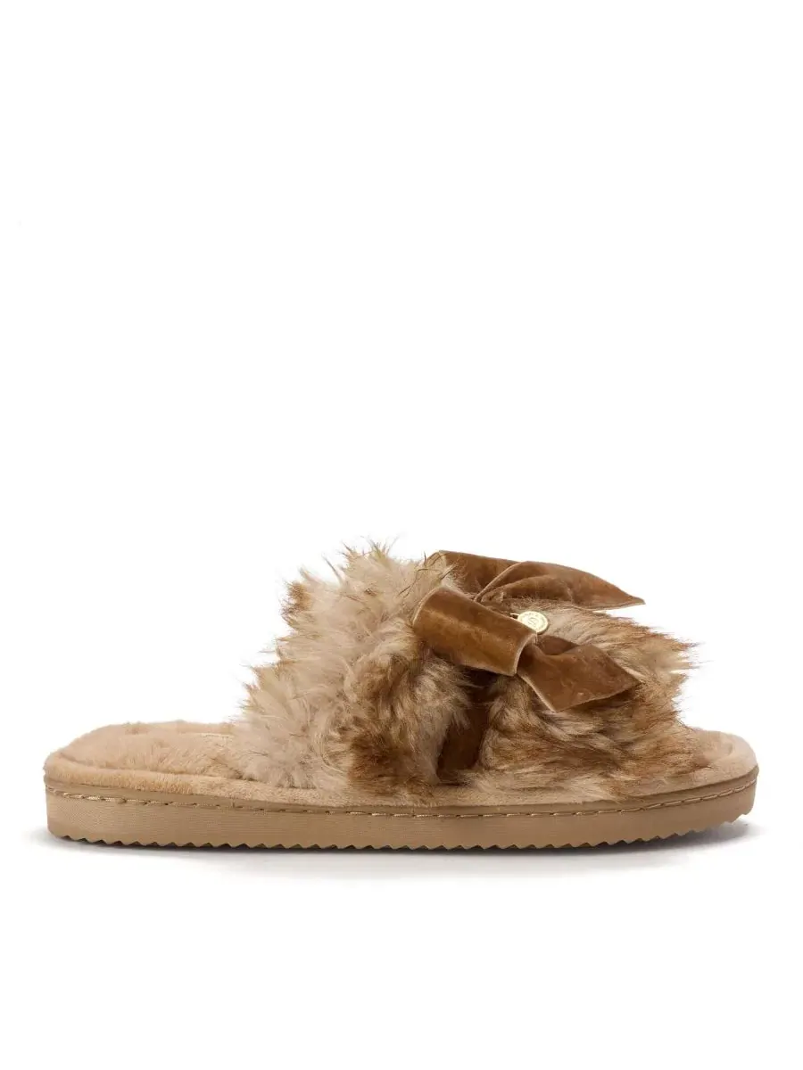 Домашние тапочки-слайды Bianca Pile Slide Slipper with Bow Dearfoams — изображение 2 из 8, прозрачный