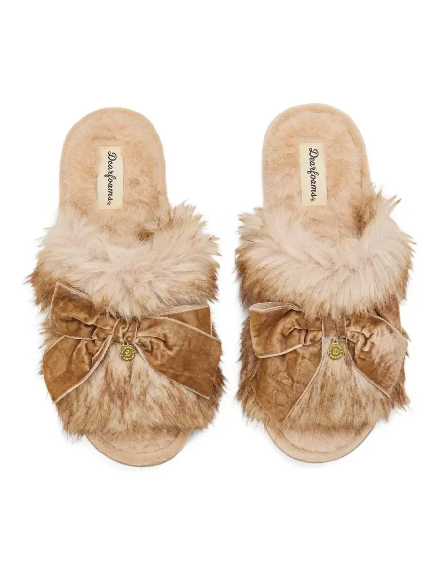 Домашние тапочки-слайды Bianca Pile Slide Slipper with Bow Dearfoams — изображение 4 из 8, прозрачный