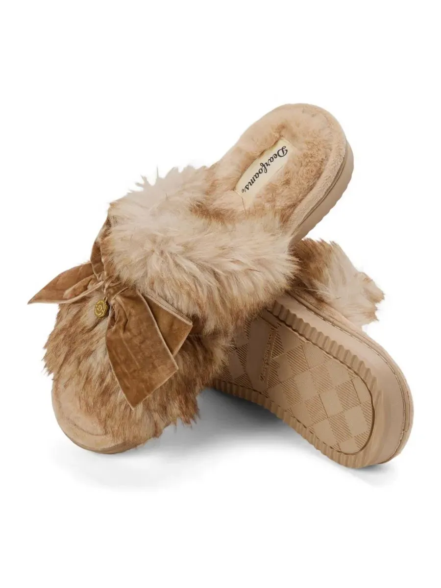 Домашние тапочки-слайды Bianca Pile Slide Slipper with Bow Dearfoams — изображение 7 из 8, прозрачный