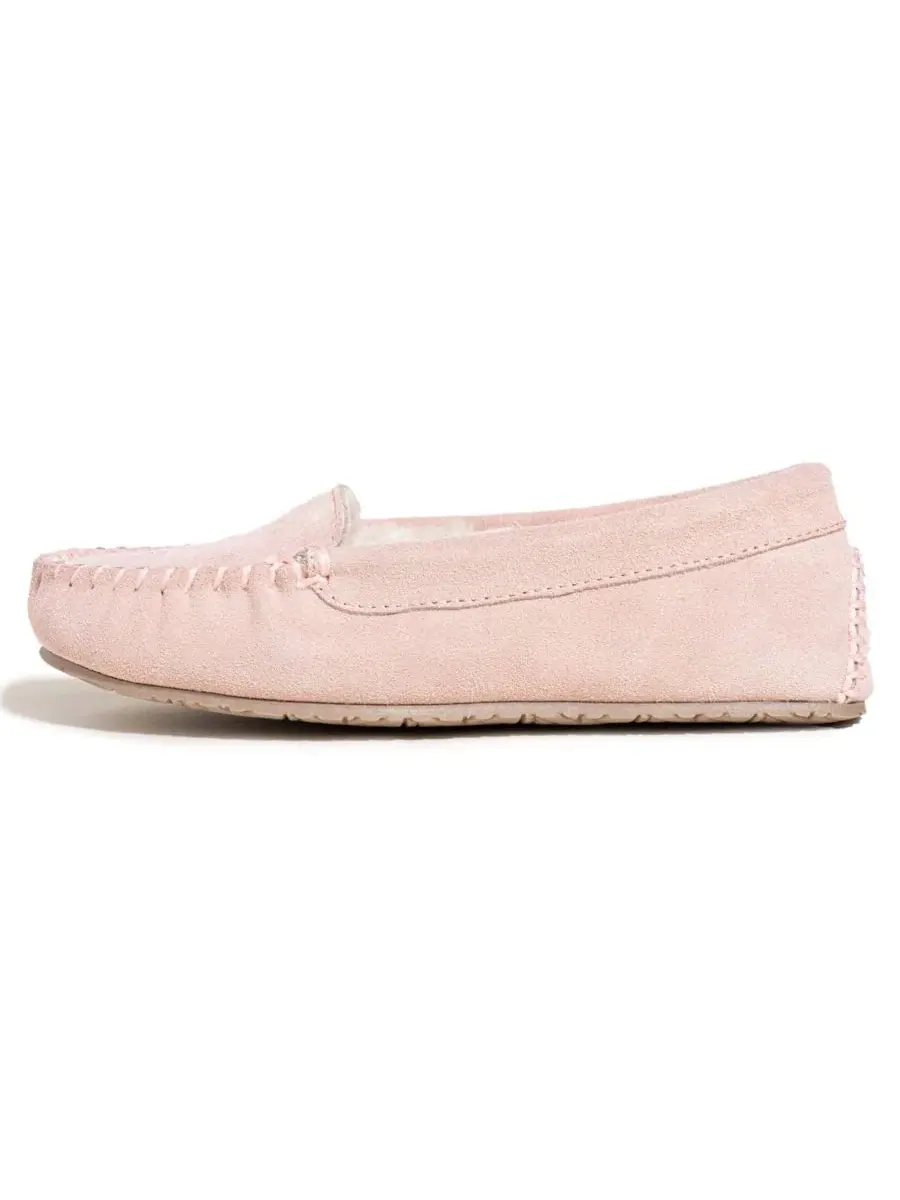 Женские тапочки-слипоны из замши, с меховой подкладкой Minnetonka — изображение 2 из 6, пудровый розовый