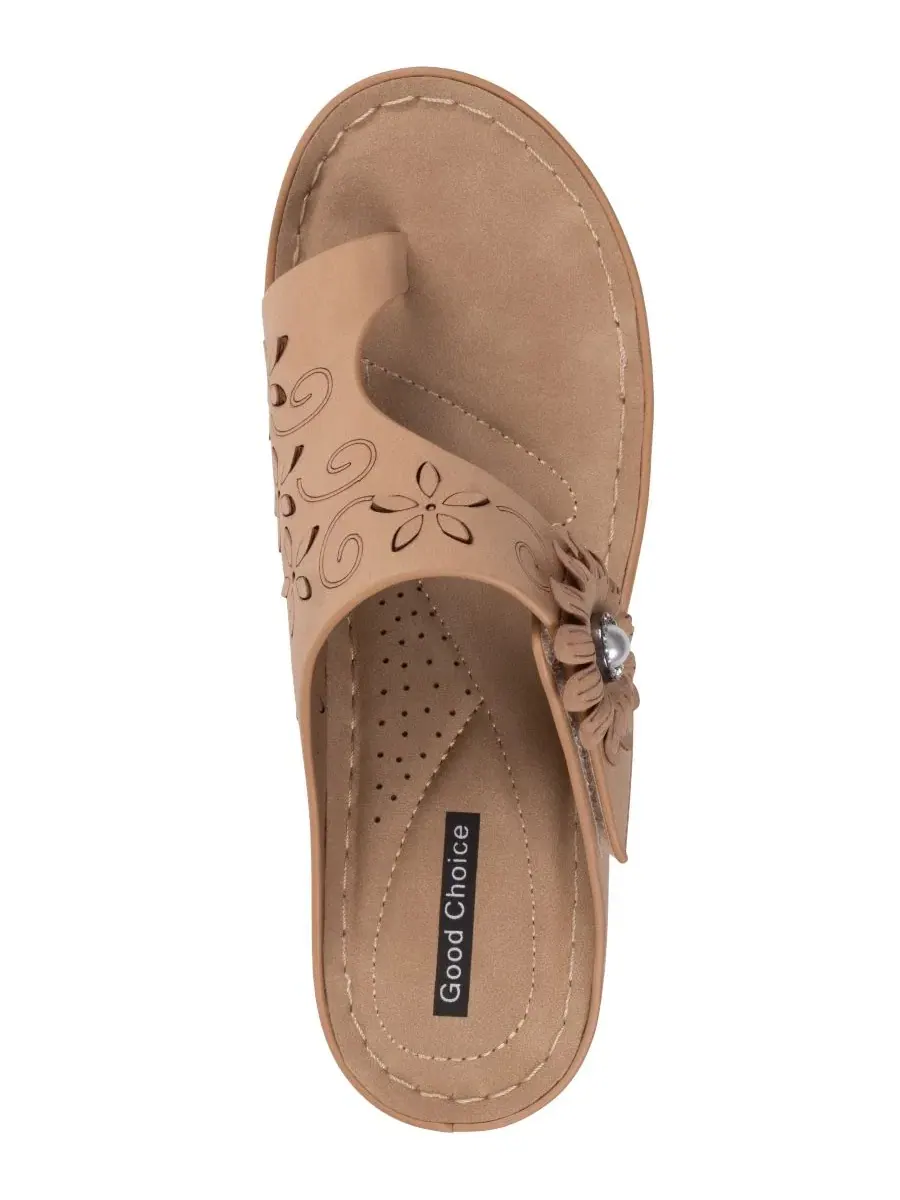Сандалии-танкетки с цветочной розеткой Skylar GC Shoes — изображение 4 из 5, бежевый
