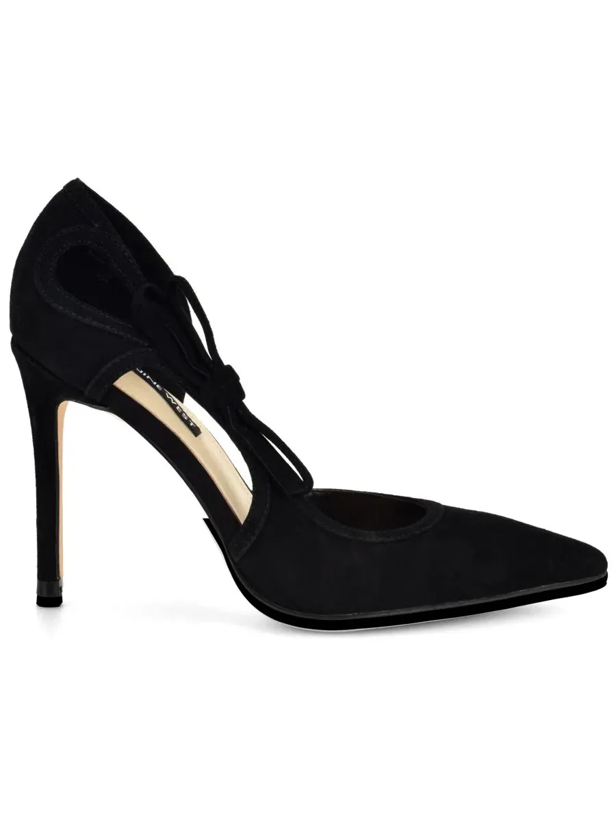 Туфли-лодочки с вырезом д'Орсе и бантом Famila Black Suede Nine West — изображение 2 из 5, черный