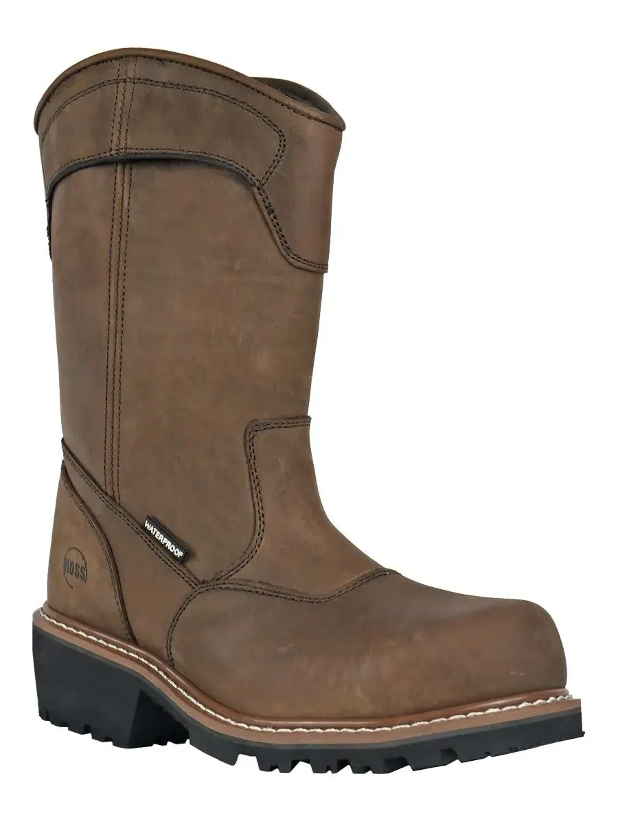 Мужские рабочие ботинки Buford Logger Pull On с композитным носком Hoss Boot Company — коричневый