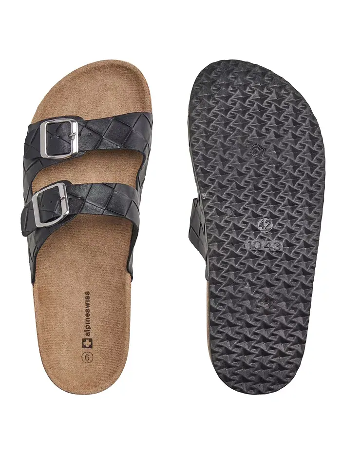 Мужские повседневные сандалии-шлепанцы DOUBLE STRAP с плоской подошвой Alpine Swiss — изображение 3 из 7, черный