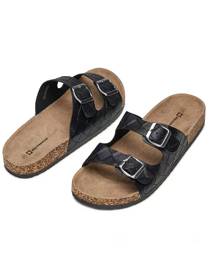 Мужские повседневные сандалии-шлепанцы DOUBLE STRAP с плоской подошвой Alpine Swiss — изображение 4 из 7, черный