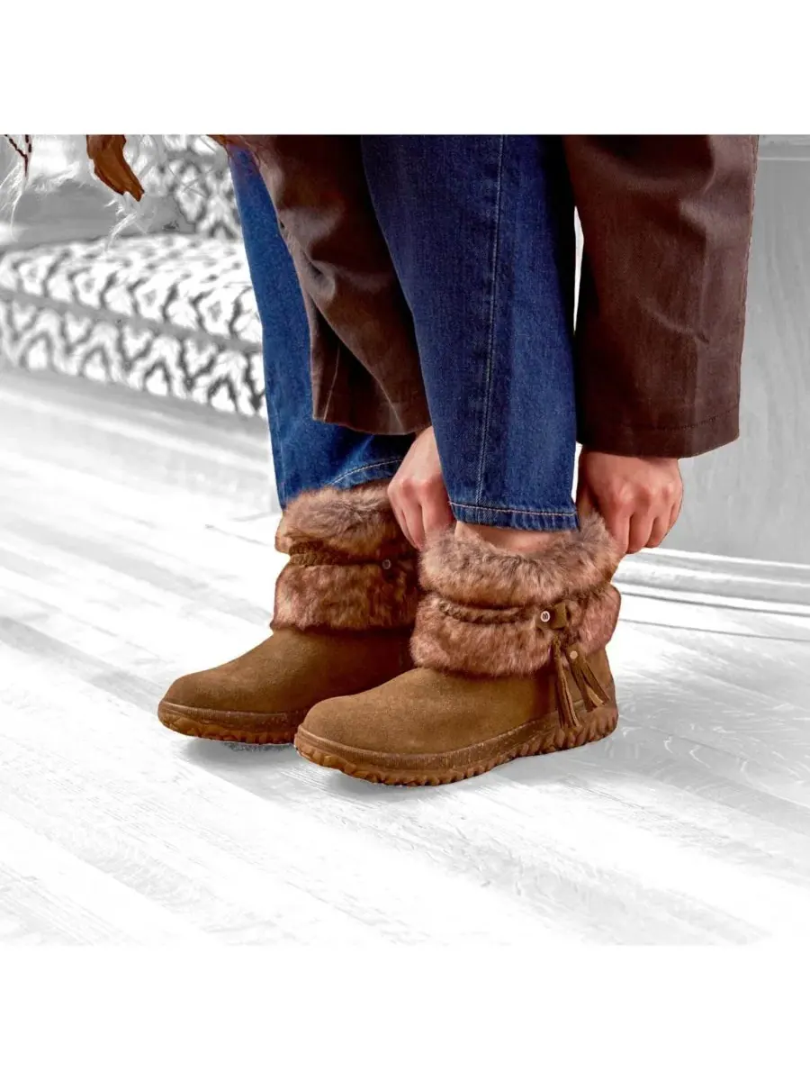 Женские зимние сапоги Everett 2 из замши с искусственным мехом Minnetonka — изображение 4 из 7, коричневый