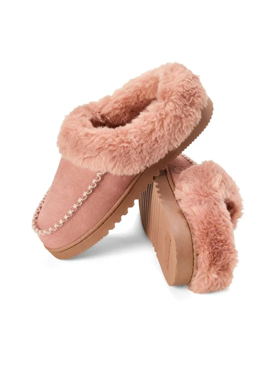 Женские тапочки-клоги из замши Blaine с плюшевой манжетой Dearfoams — изображение 7 из 7, розовый