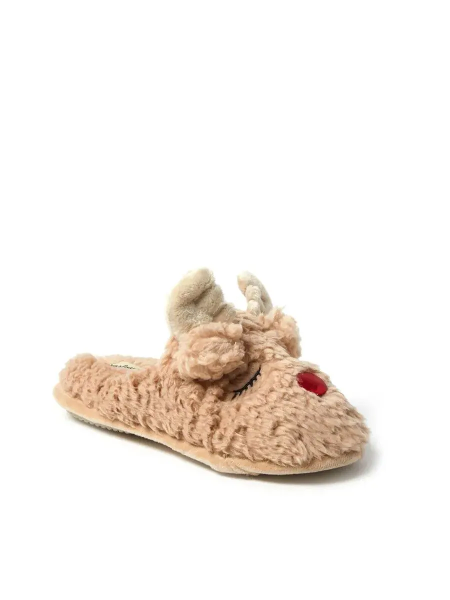 Домашние тапочки Shay Holiday Christmas Reindeer Dearfoams — изображение 2 из 5, бежевый