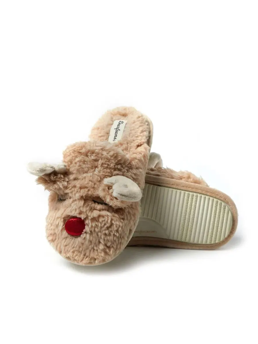Домашние тапочки Shay Holiday Christmas Reindeer Dearfoams — изображение 3 из 5, бежевый
