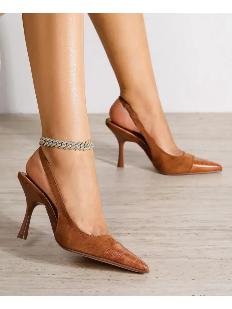 Туфли-лодочки Florrie Croco Toe Cap Faux Suede Slingbacks BERNESS — изображение 6 из 6, верблюжий