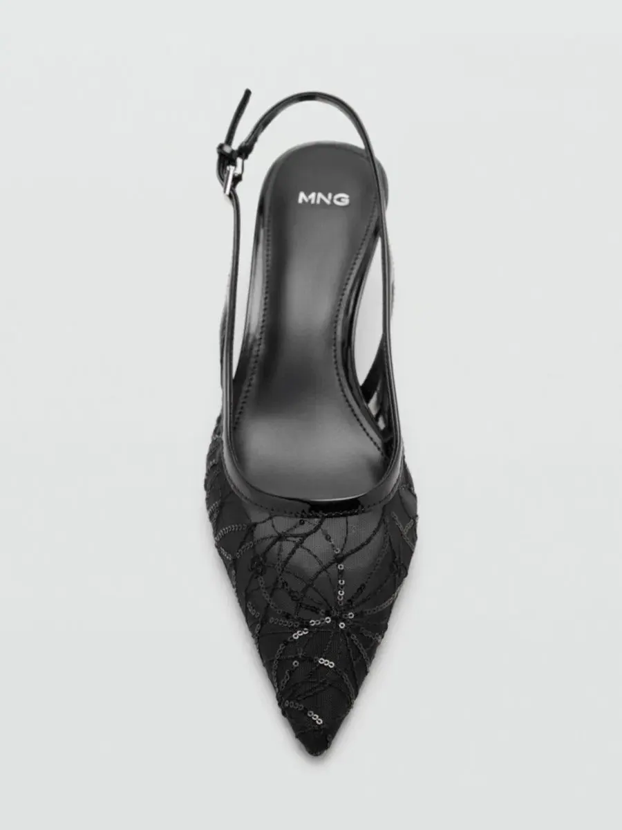 Туфли kitten heel с вышивкой пайетками, модель Sequins Embroidered Shoes MANGO — изображение 2 из 4, черный