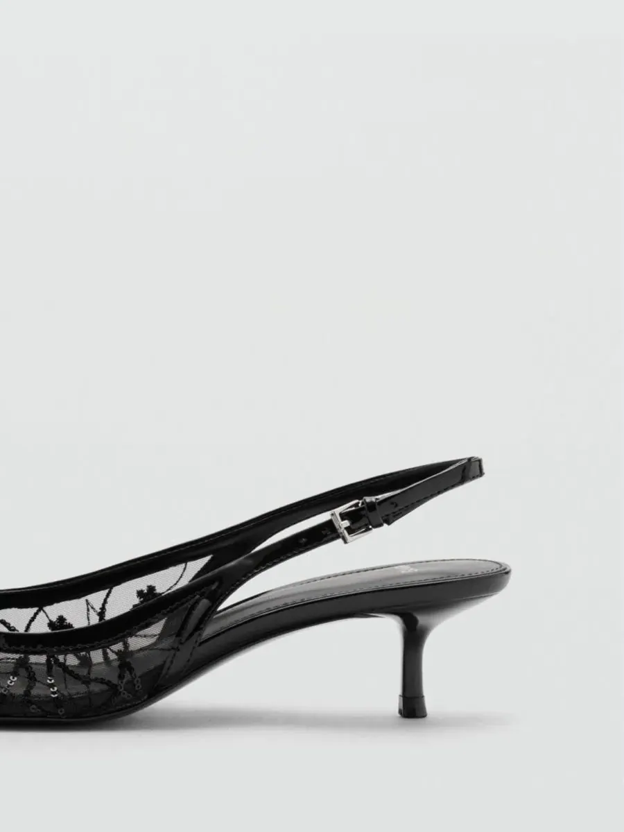 Туфли kitten heel с вышивкой пайетками, модель Sequins Embroidered Shoes MANGO — изображение 3 из 4, черный