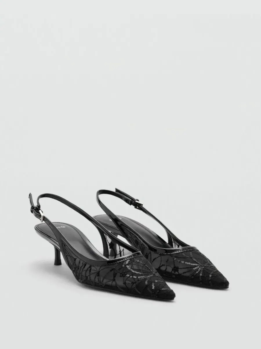 Туфли kitten heel с вышивкой пайетками, модель Sequins Embroidered Shoes MANGO — изображение 4 из 4, черный