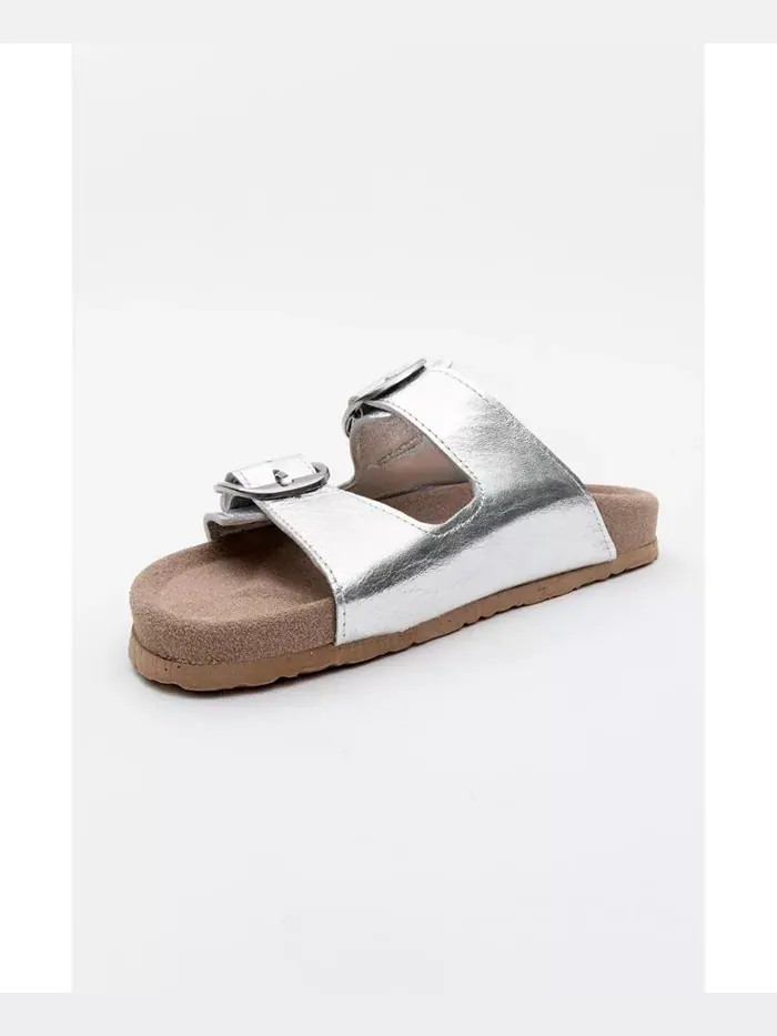 Овеста Слайды на мягкой стельке из кожи (женские) Forever & Always Shoes — изображение 2 из 4, серебристый