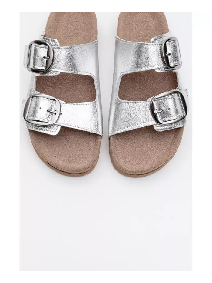 Овеста Слайды на мягкой стельке из кожи (женские) Forever & Always Shoes — изображение 3 из 4, серебристый