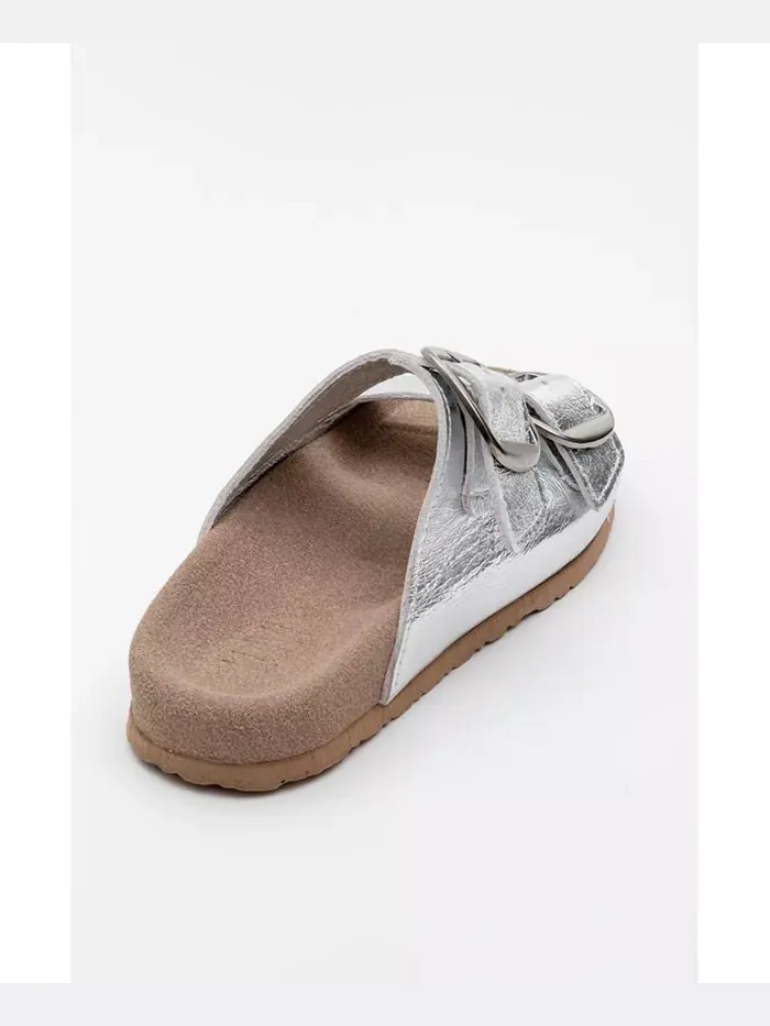 Овеста Слайды на мягкой стельке из кожи (женские) Forever & Always Shoes — изображение 4 из 4, серебристый