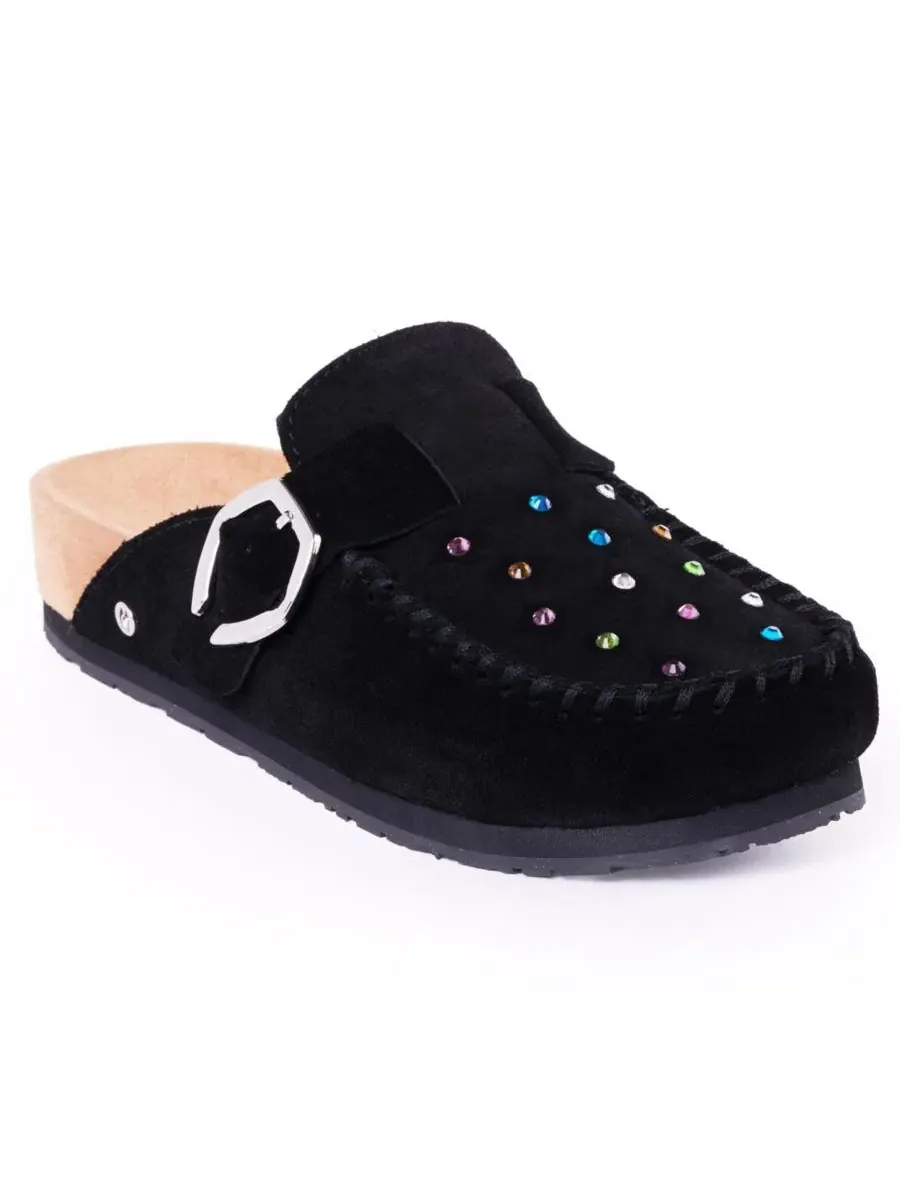 Женские мюли из замши с декором из стразов и регулируемой пряжкой Minnetonka