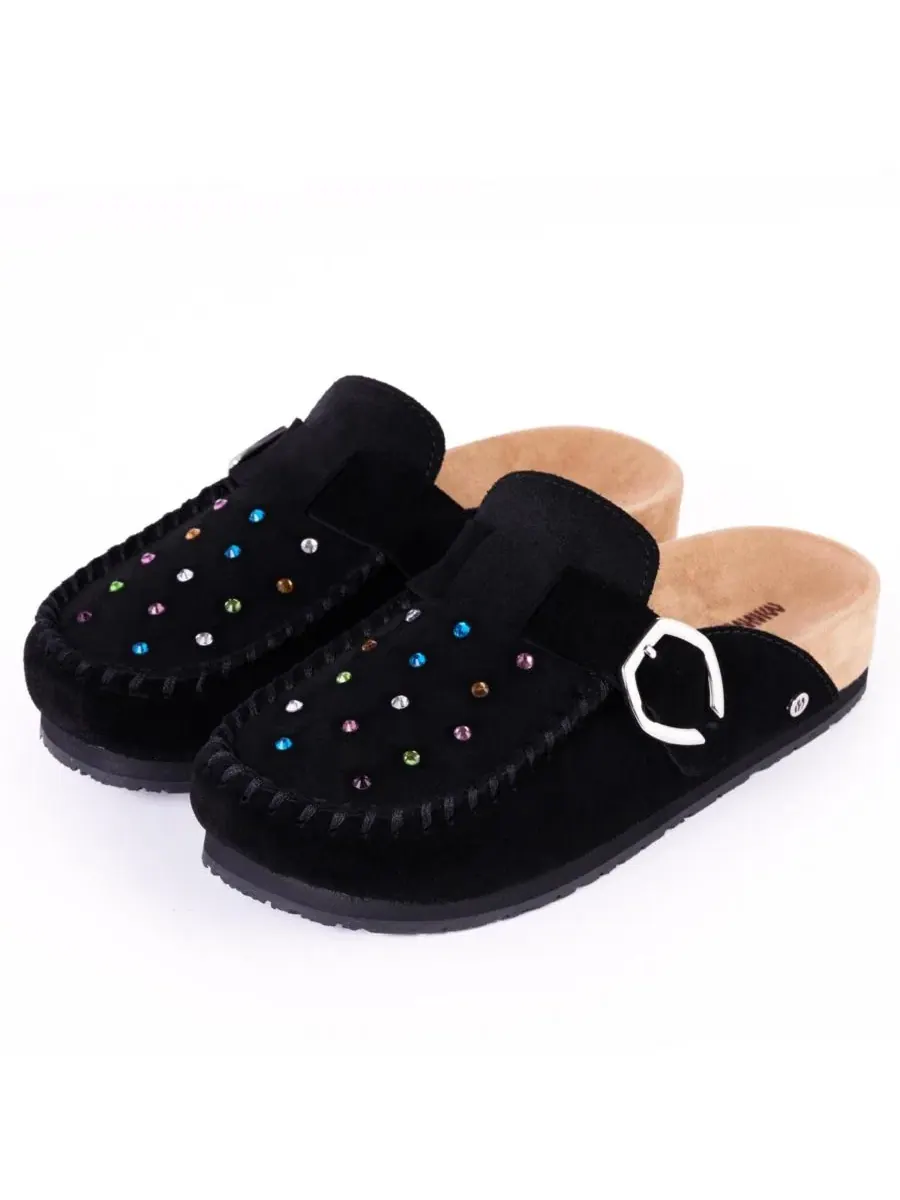 Женские мюли из замши с декором из стразов и регулируемой пряжкой Minnetonka — изображение 4 из 7, черный