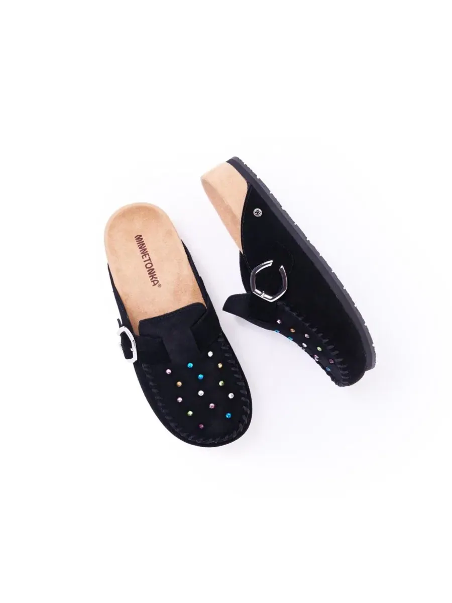 Женские мюли из замши с декором из стразов и регулируемой пряжкой Minnetonka — изображение 5 из 7, черный