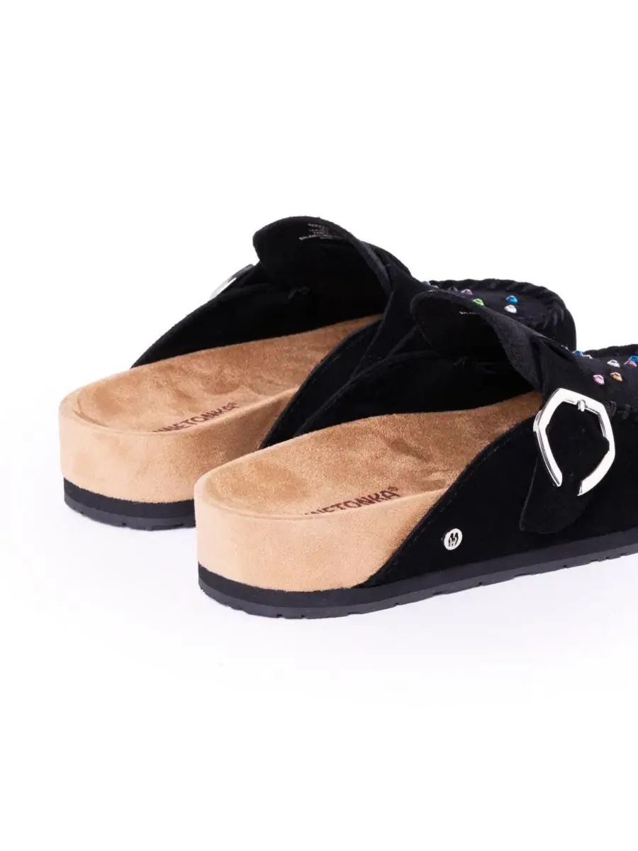 Женские мюли из замши с декором из стразов и регулируемой пряжкой Minnetonka — изображение 7 из 7, черный