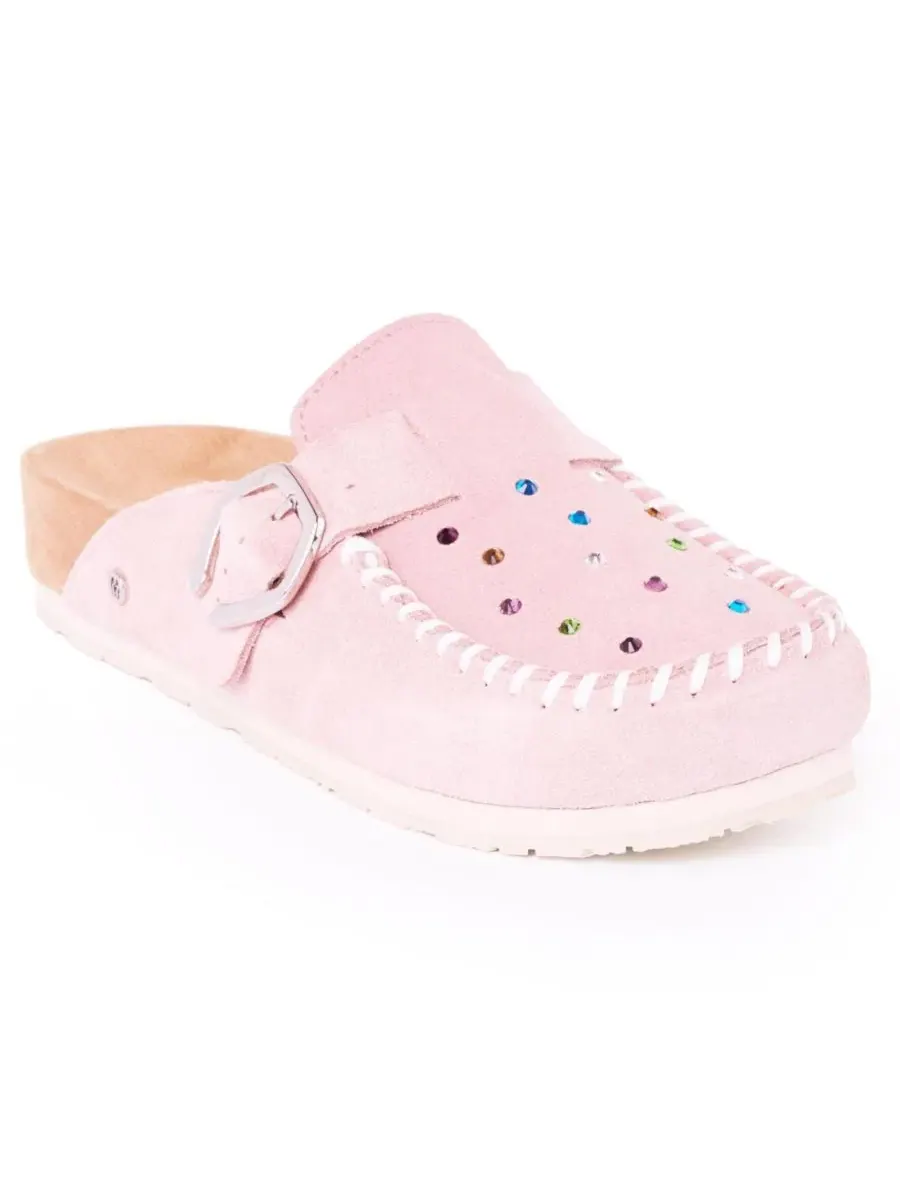 Шлепанцы-мюли из замши с кристаллами, регулируемая пряжка Minnetonka — изображение 1 из 6, пудровый розовый