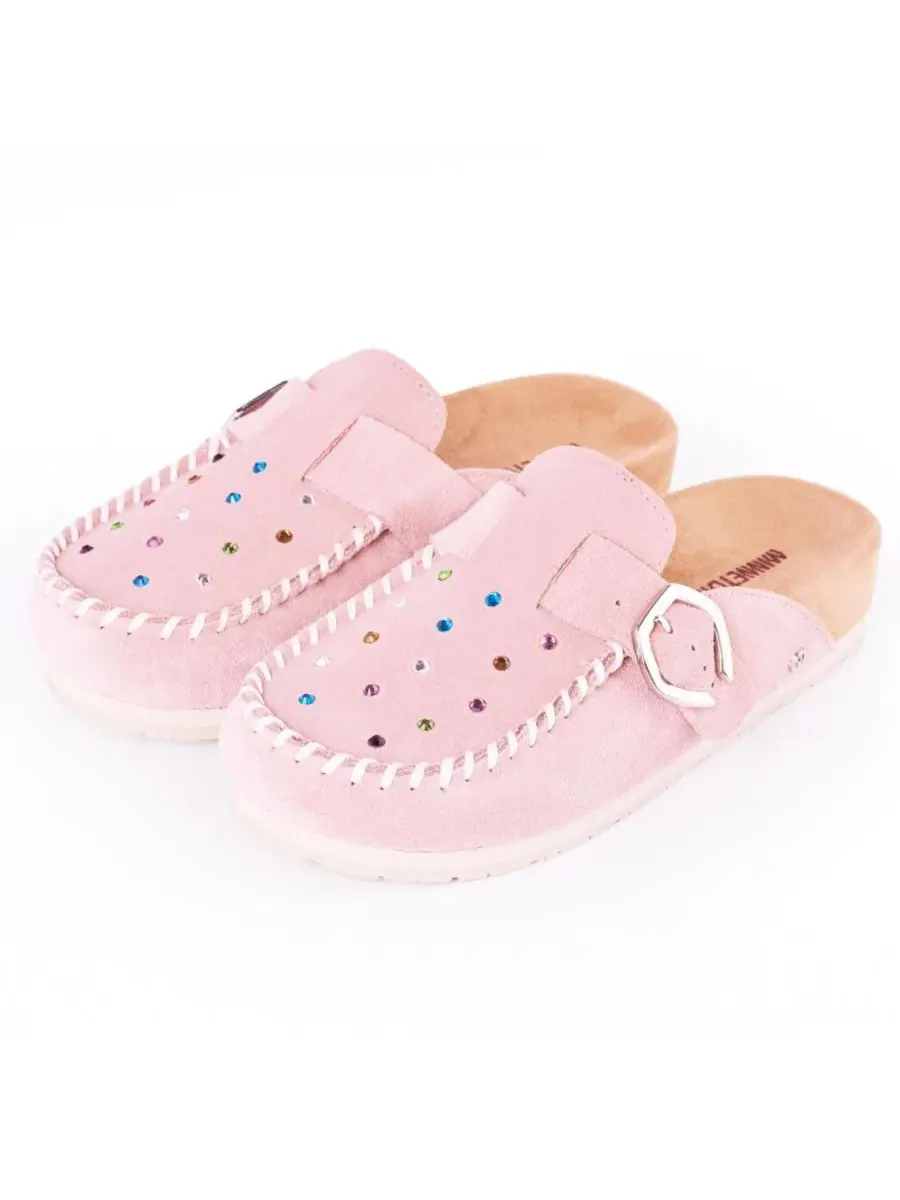 Шлепанцы-мюли из замши с кристаллами, регулируемая пряжка Minnetonka — изображение 4 из 6, пудровый розовый