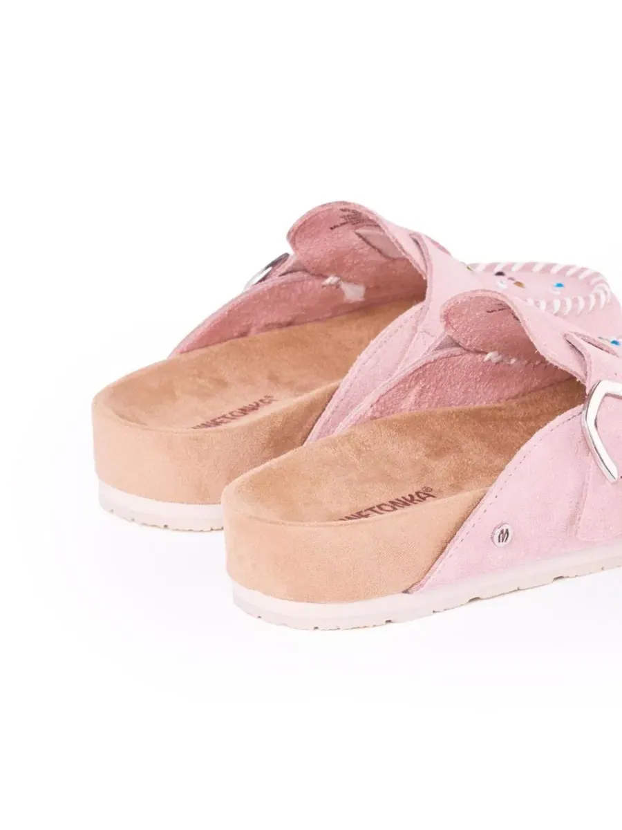 Шлепанцы-мюли из замши с кристаллами, регулируемая пряжка Minnetonka — изображение 6 из 6, пудровый розовый